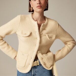 J. Crew Cream Tweed Pocket Button-Front Cardigan